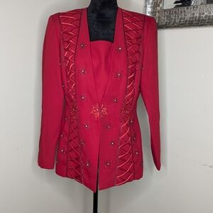 Red Blazer With Shoulder Pads Size 8
